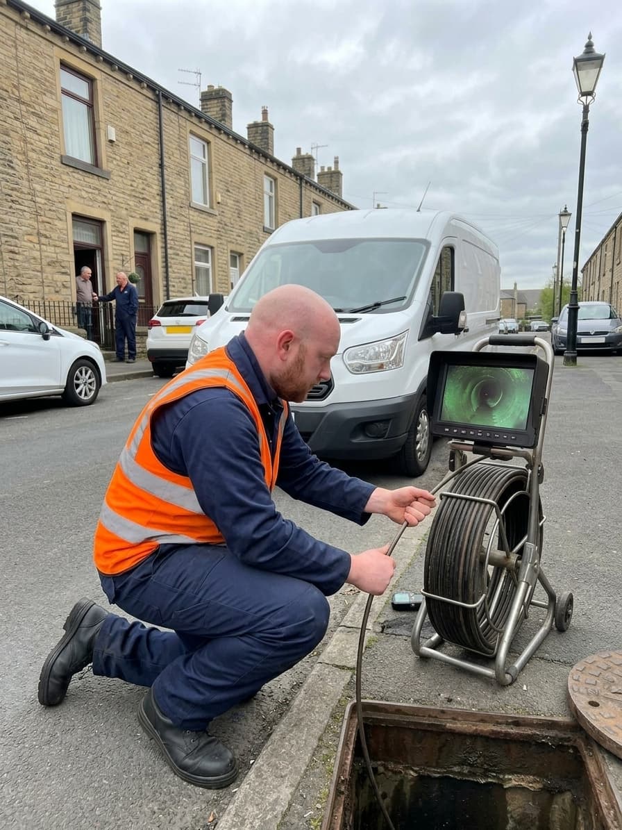 Drainage engineer arriving at a Yorkshire rental property to carry out a CCTV drain survey